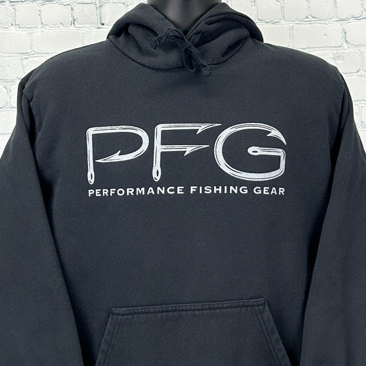 Columbia PFG Hoodie Hooded Sweatshirt Black Performance Fishing Gear L Large