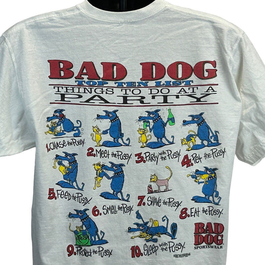 Bad Dog Pussy At a Party Vintage 90s T Shirt Large Cat Naughty Humor Funny Tee