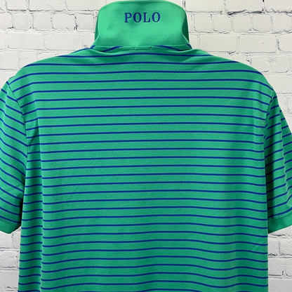 Polo Golf Ralph Lauren Polo Shirt Mens 2XL XXL Green Blue Stripe Performance