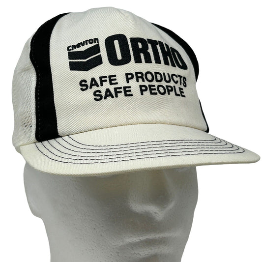 Chevron Ortho Trucker Hat Vintage 80s K-Products White Mesh Baseball Cap