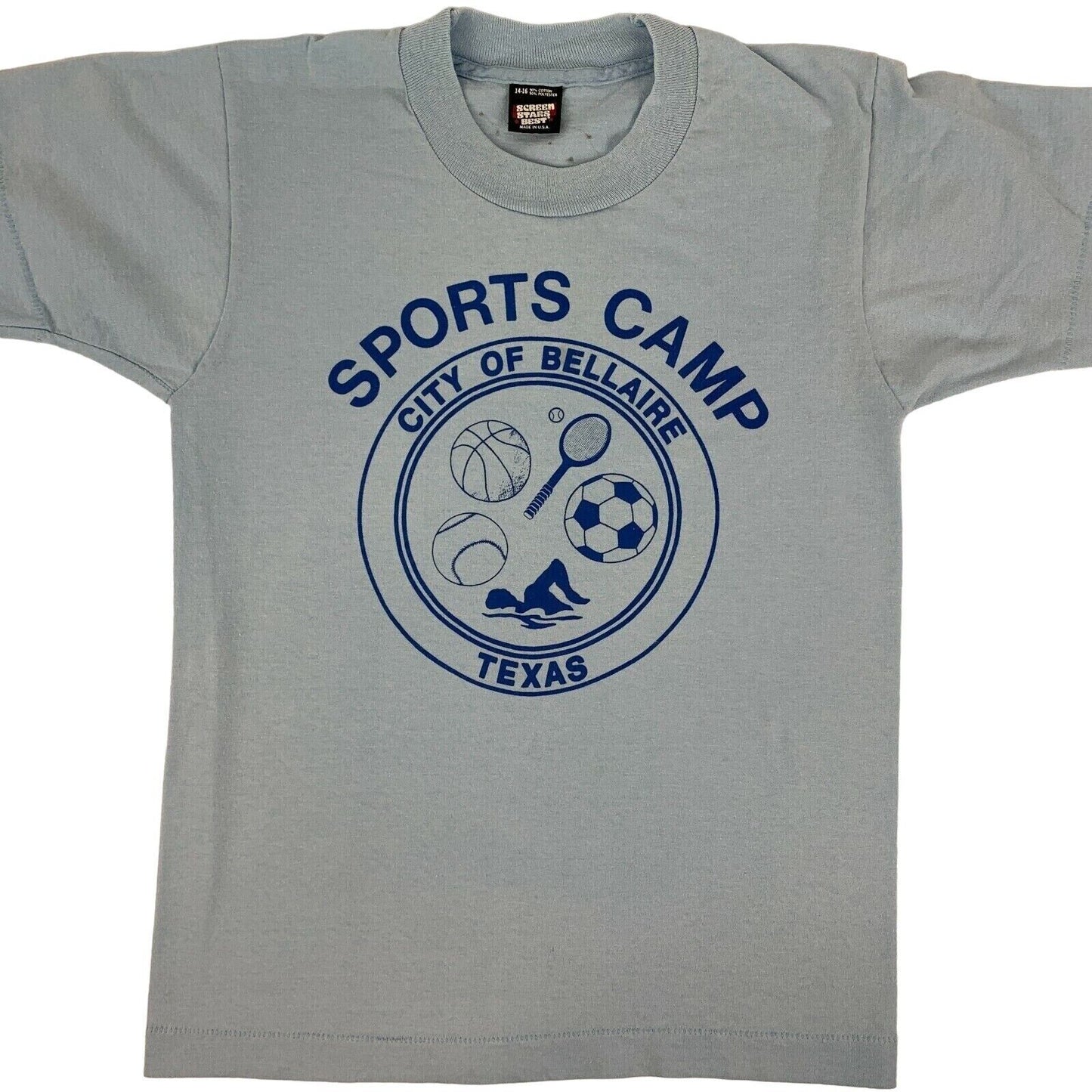 Sports Camp Bellaire Texas Vintage 80s Youth T Shirt 14-16 Eric Yelding Signed