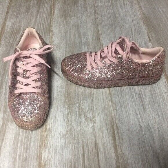 Aldo Etilivia Glitter Fashion Sneakers Womens Size 6.5 Pink Low Top Shoes