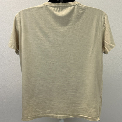 Distressed Polo Ralph Lauren T Shirt Mens M Medium Beige V Neck Short Sleeve Tee