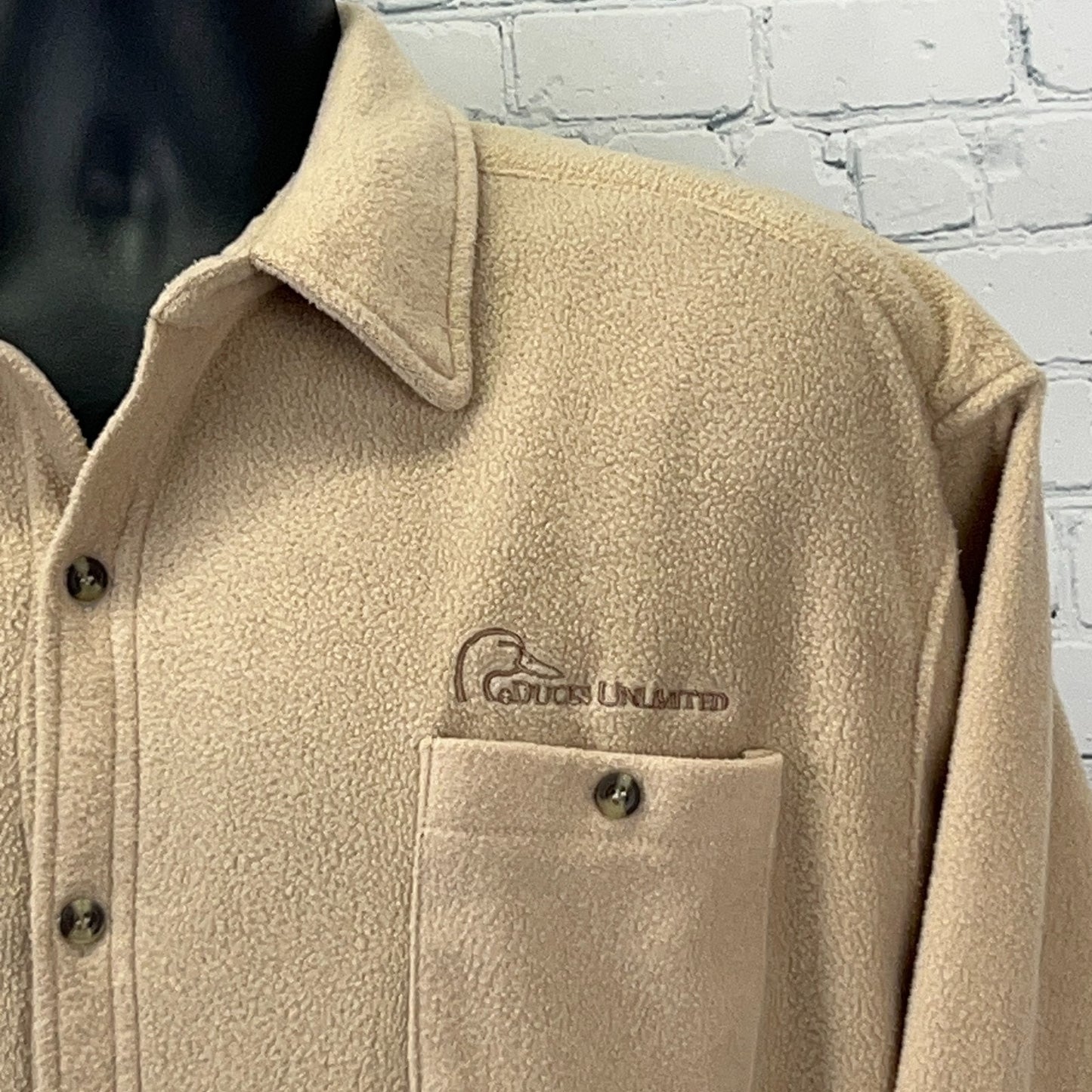 Ducks Unlimited Fleece Shirt XL X‑Large Beige Button Front Polyester Waterfowl