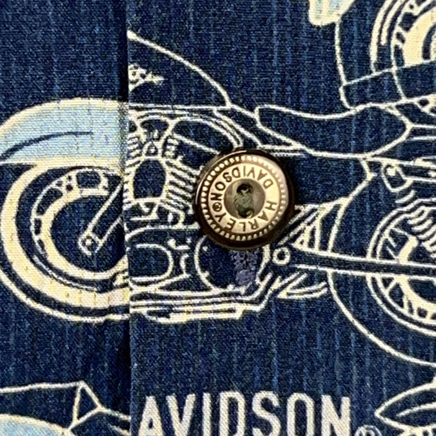 Harley Davidson Motorcycles Button Front Hawaiian Camp Shirt M Medium Blue Biker