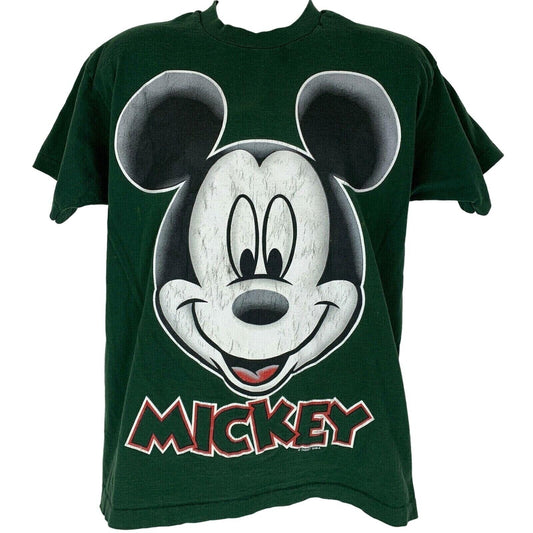 Camiseta vintage de Mickey Mouse con cara grande de los años 90, de Disney, para hombre, color verde