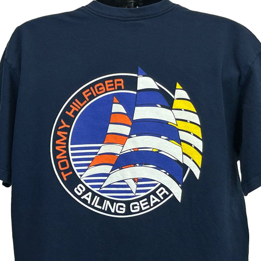Tommy Hilfiger Sailing Gear Vintage 90s T Shirt Nautical Boat Made In USA Large