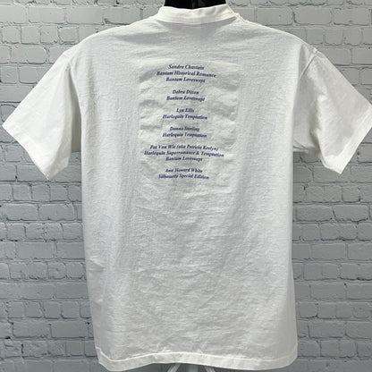 Vintage 90s Heros and Heroines Books T Shirt Bantam Loveswept USA White L Large