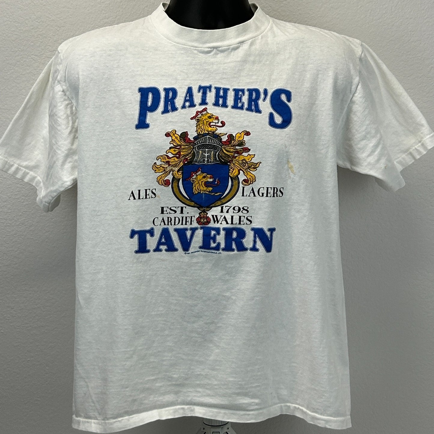 Vintage Prathers Tavern Cardiff Wales T Shirt Mens L Large White 90s Welsh USA