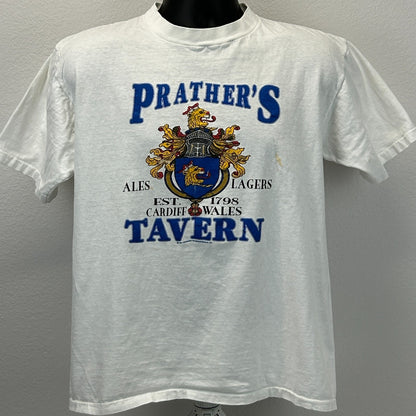 Vintage Prathers Tavern Cardiff Wales T Shirt Mens L Large White 90s Welsh USA