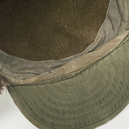 Vintage 1950s US Army M-1951 Field Pile Cap Hat Korean War Olive Green Ear Flaps