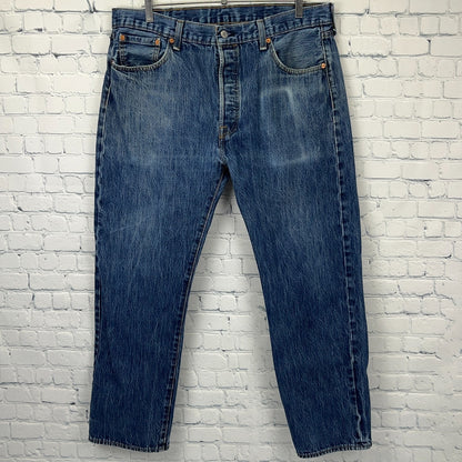 Levis 501 Button Fly Jeans Straight Fit Five Pockets Denim 0115 Blue Mens 38x29