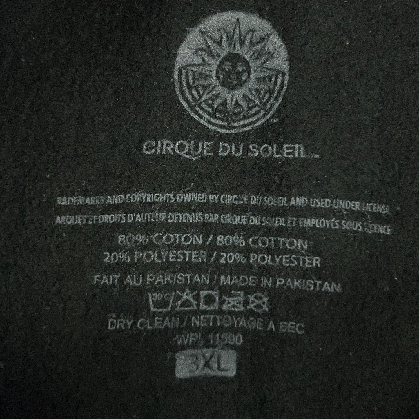 Cirque du Soleil Est 1984 Hoodie Hooded Sweatshirt Bleach Spotted Black 3XL XXXL