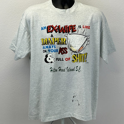 Vintage An Ex-Wife Is Like A Diaper T Shirt Mens XXL 2XL Gray Hilton Head Island