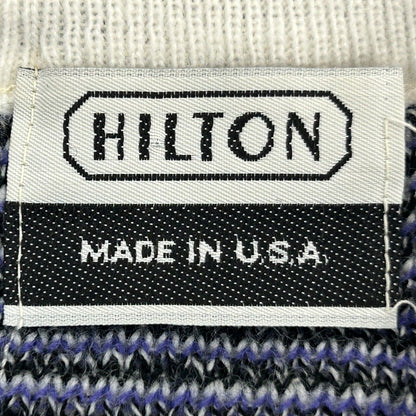 Suéter de punto Hilton Vintage de los años 90 con diseño geométrico mediano, fabricado en EE. UU., para hombre, blanco y morado