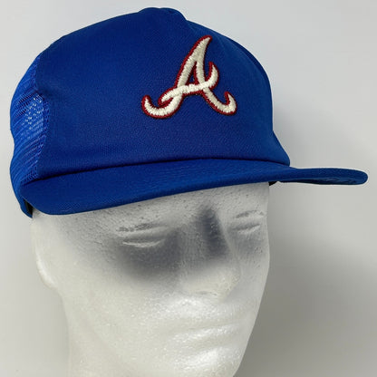 Vintage 80s Atlanta Braves Trucker Hat Baseball Cap MLB AJD Mesh Snapback Blue