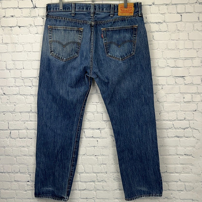 Levis 501 Button Fly Jeans Straight Fit Five Pockets Denim 0115 Blue Mens 38x29