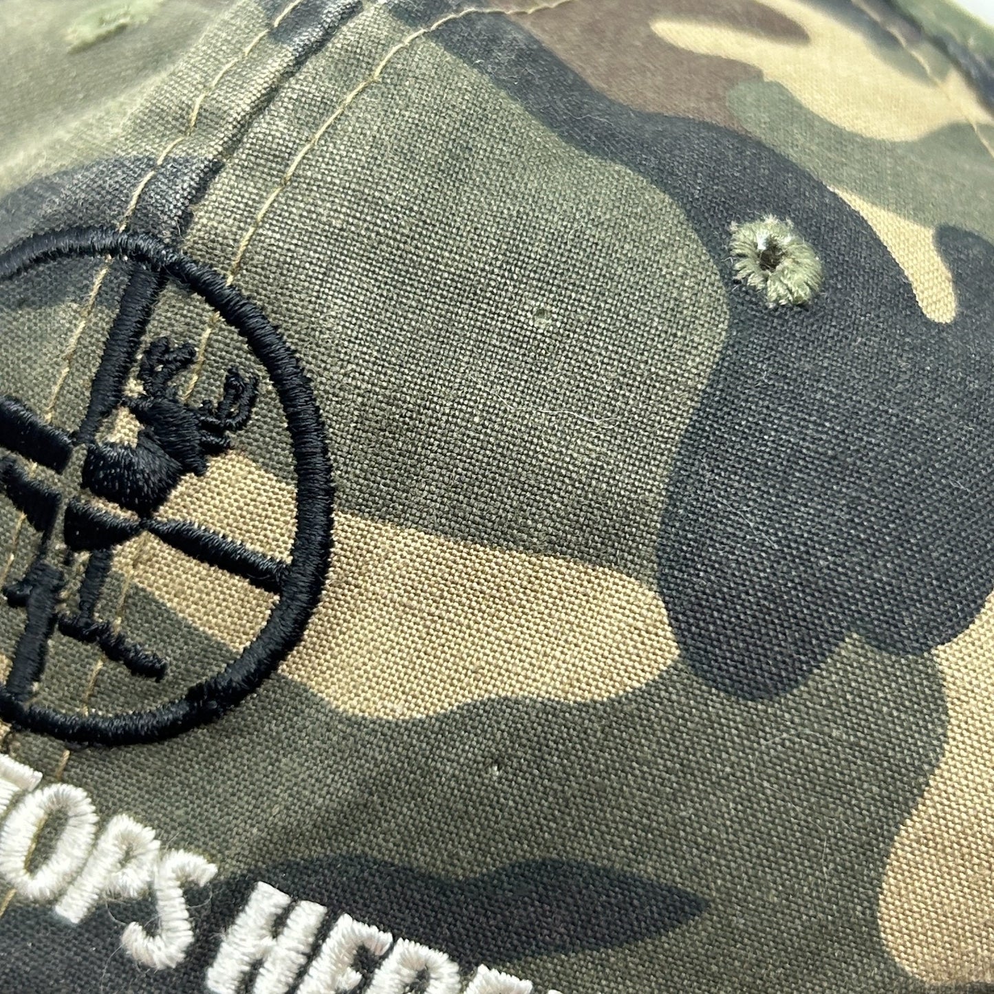 Vintage 90s Buck Stops Here Hat Baseball Cap Hunting Camouflage Green Snapback