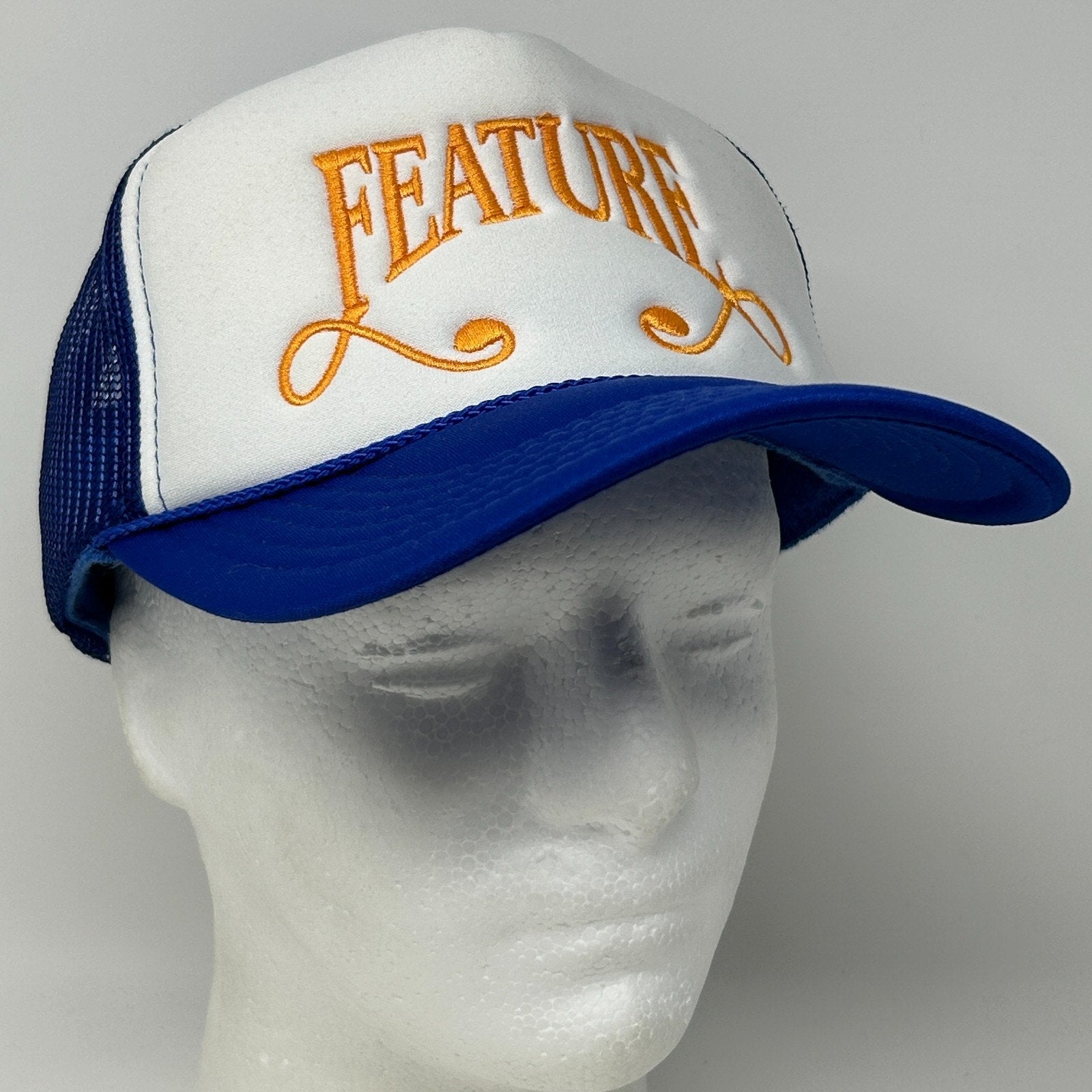 Feature Trucker Hat Baseball Cap Streetwear Sneaker Culture Mesh Snapback Blue - Neon Vintage