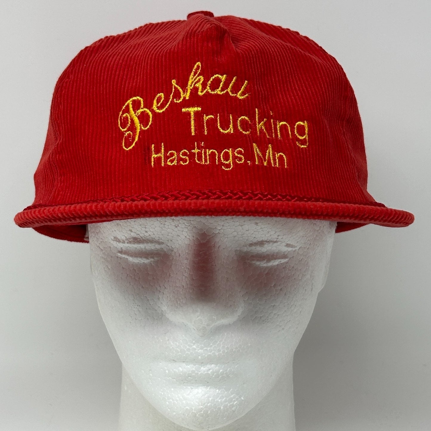 Vintage 80s Beskau Trucking Hat Baseball Cap Hastings Minnesota Strapback Red