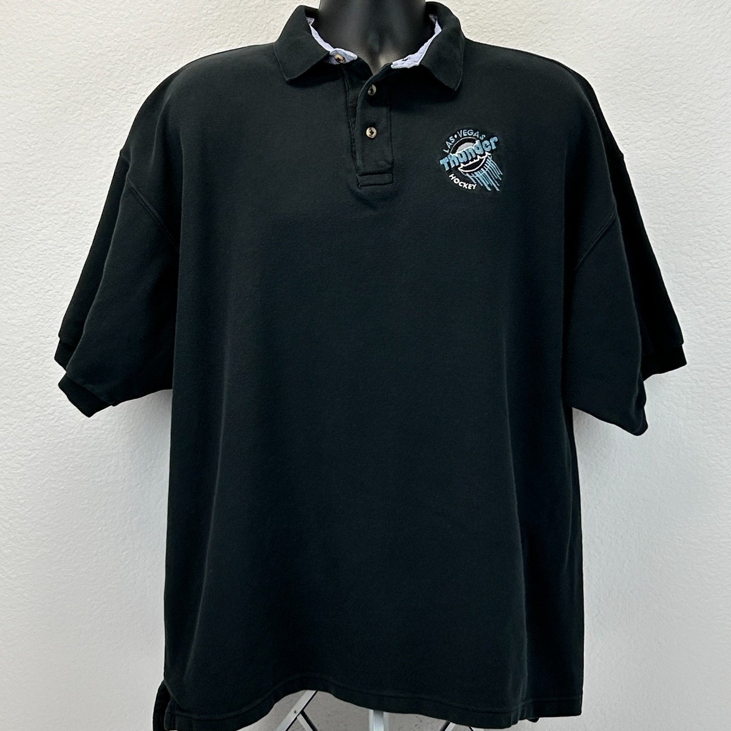 Vintage 90s Las Vegas Thunder Polo Shirt Ice Hockey Short Sleeve Black XXL 2XL