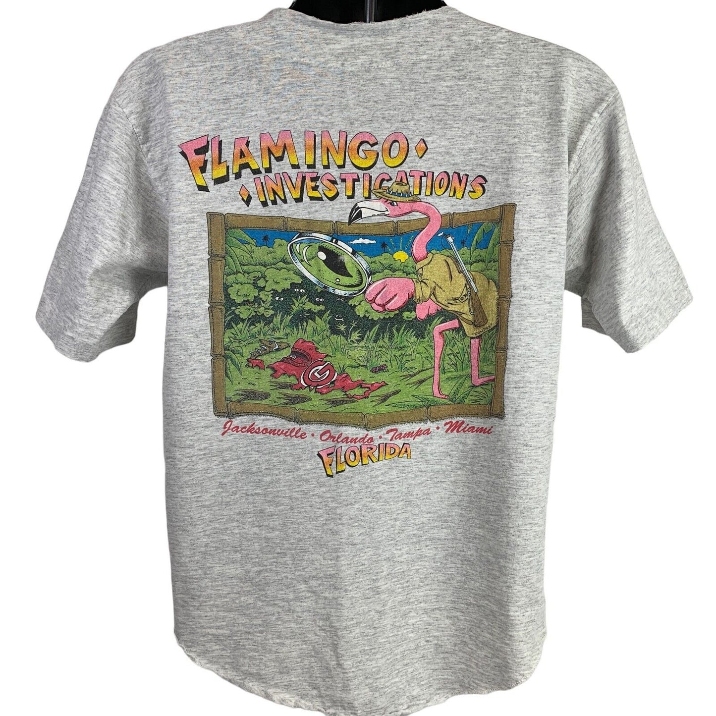 Vintage Florida Flamingo Private Investigator T Shirt Medium 90s USA Mens Gray