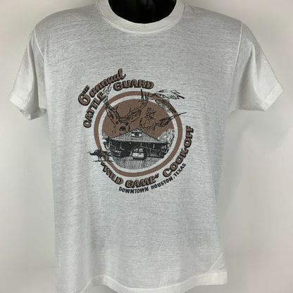 Cattle Guard Wild Game Cook Off Vintage 80s T Shirt Medium Houston Mens White