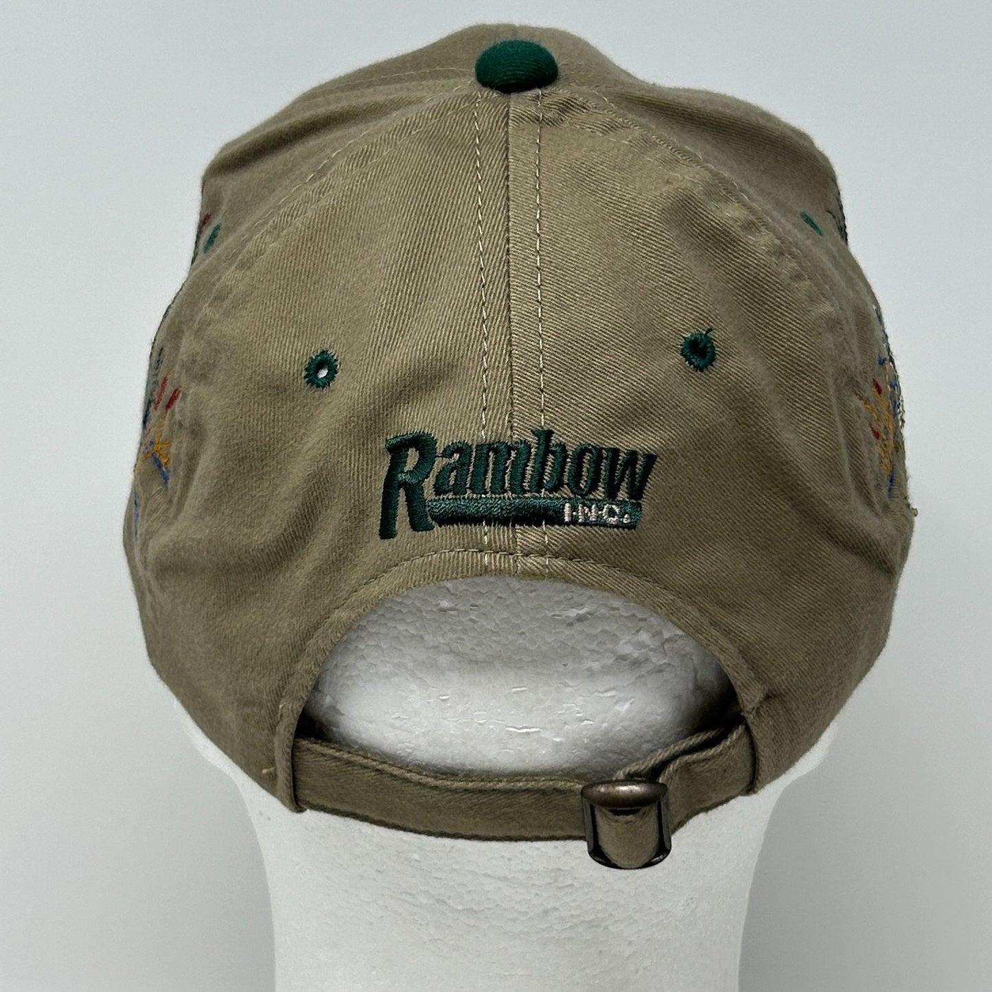 Vintage Rambow Outfitters Hat Cap Beige 90s Fishing FIsherman Strapback 6 Panel