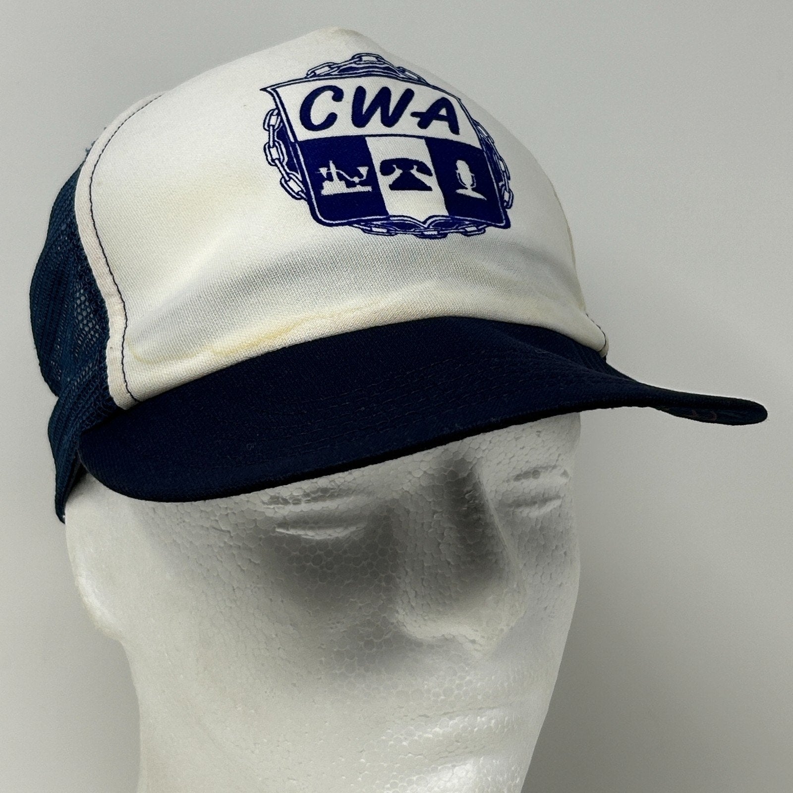Vintage 80s CWA Communications Workers Trucker Hat Baseball Cap Snapback Blue - Neon Vintage