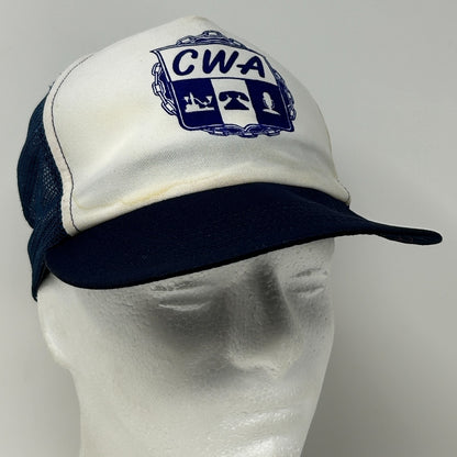 Vintage 80s CWA Communications Workers Trucker Hat Baseball Cap Snapback Blue - Neon Vintage