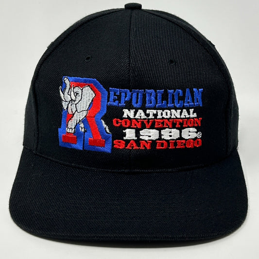 Vintage 90s Republican National Convention Hat Baseball Cap Black GOP Snapback