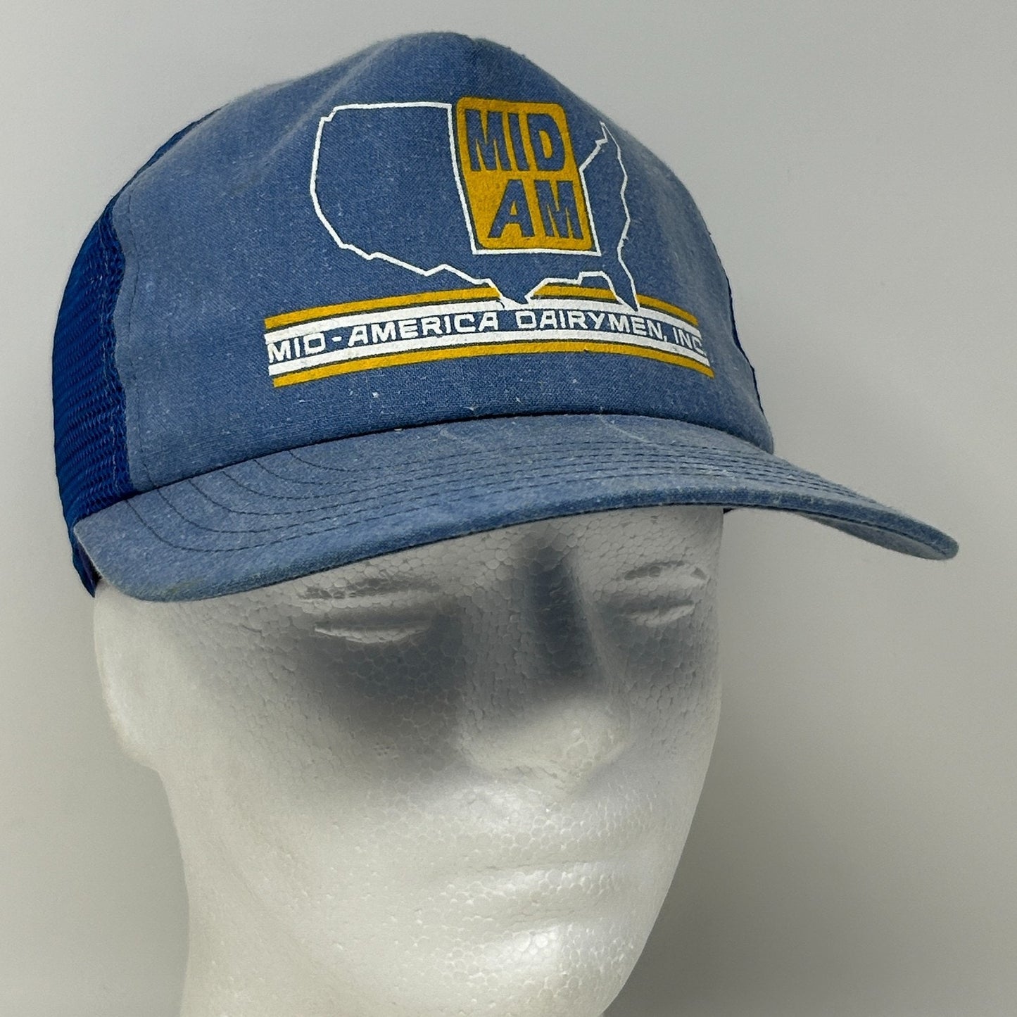 Vintage 80s Mid-America Dairymen Trucker Hat Baseball Cap Mid-Am Snapback Blue