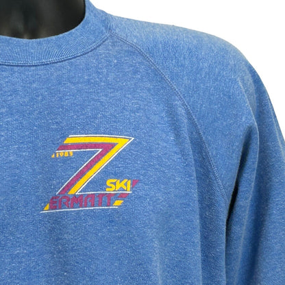 Skiing Zermatt Switzerland Vintage Sweatshirt Small 80s Skier Crewneck Mens Blue