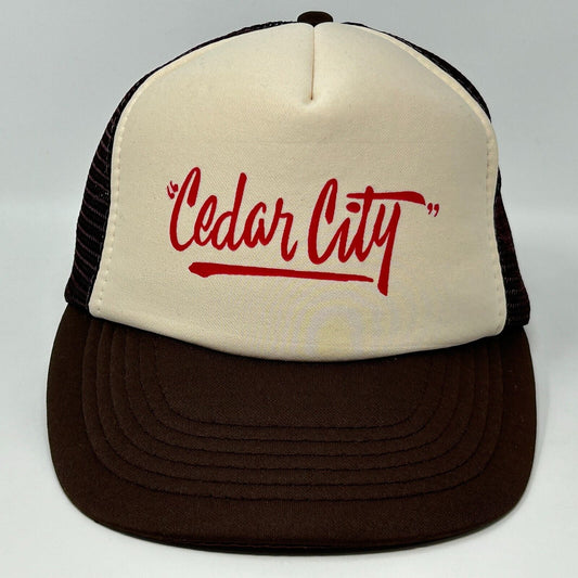 Vintage 90s Cedar City Utah Trucker Hat Cap 5 Panel Mesh Snapback Brown - Neon Vintage
