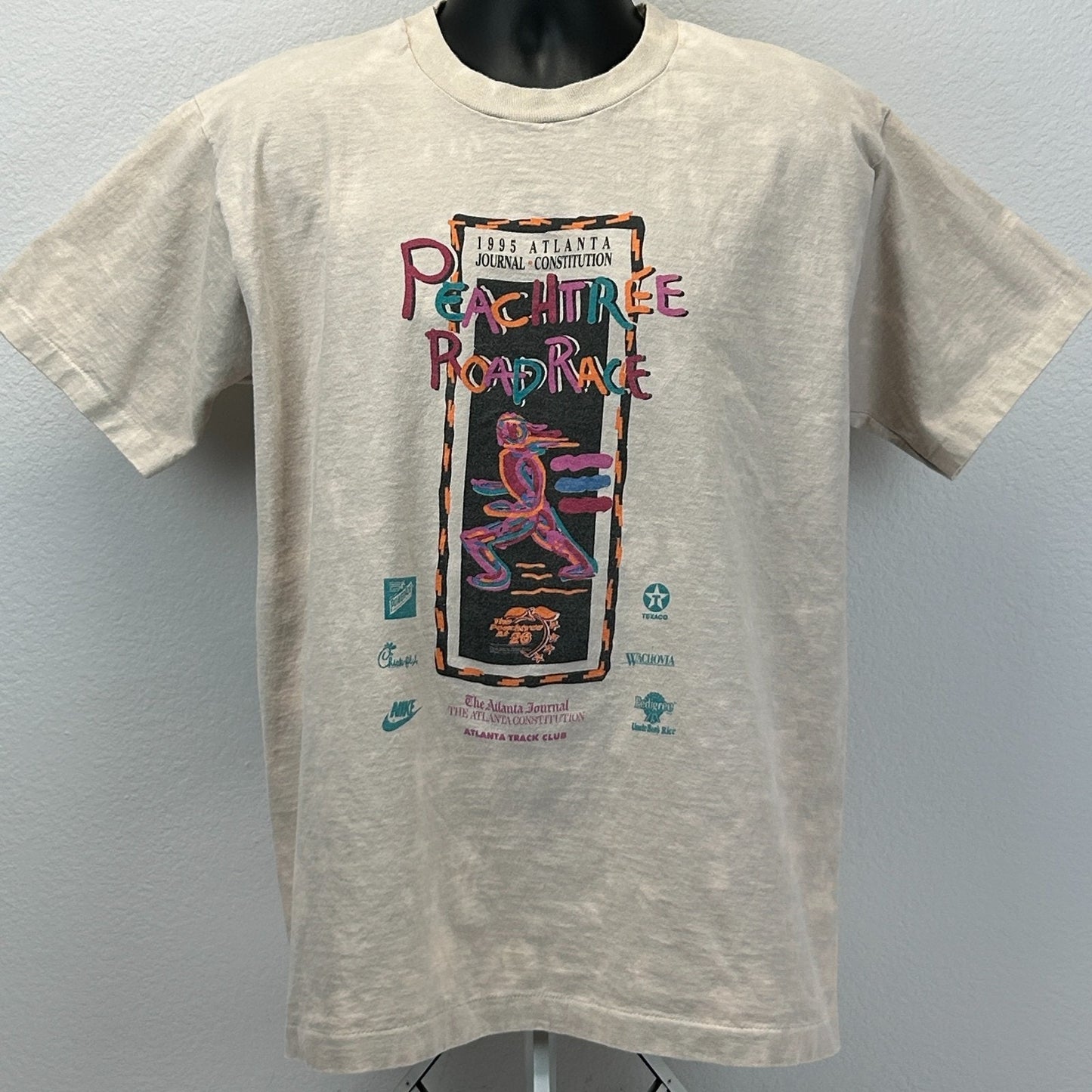 Vintage 1995 Peachtree Road Race T Shirt Mens XL X-Large Beige Atlanta Running