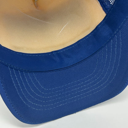 Vintage 80s I Move The Earth Patch Trucker Hat Cap Blue Mesh Snapback 5 Panel