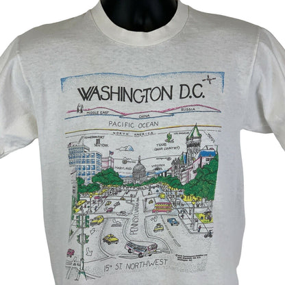 Washington DC Map Vintage 80s T Shirt Medium Pennsylvania Ave USA Mens White