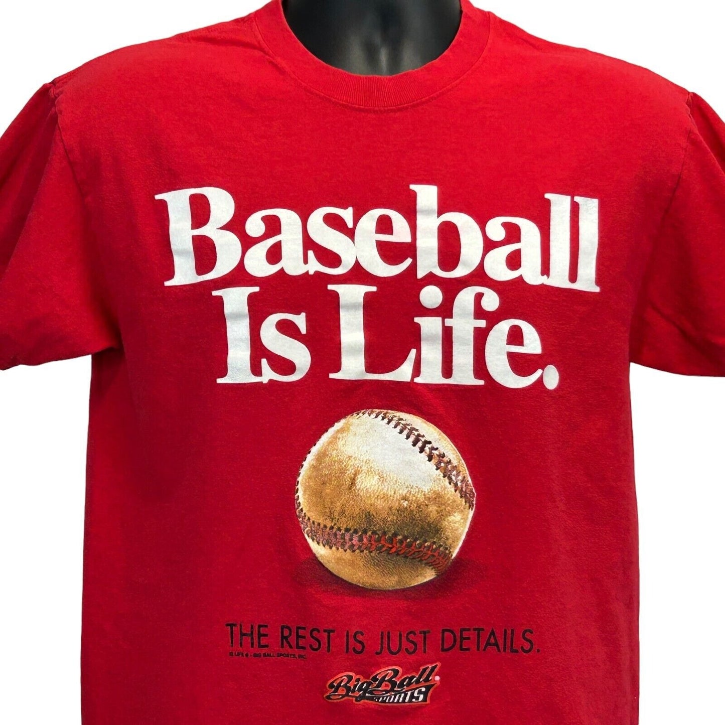 Baseball Is Life Vintage T Shirt Medium 90s Big Ball Sports Graphic Tee Mens Red