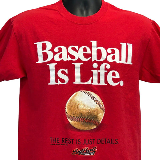 Camiseta vintage Baseball Is Life, mediana, años 90, con gráficos deportivos de pelota grande, para hombre, roja