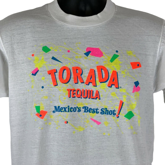 Camiseta vintage de tequila Torada de los años 80, tamaño mediano, para hombre, color blanco, con licor mexicano, de Estados Unidos