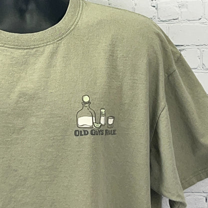 Old Guys Rule Tequila Shots T Shirt 2XL XXL Green Liquor Alcoholic Beverage Tee