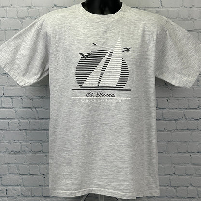 Vintage 90s St Thomas Sailboat T Shirt Gray Travel US Virgin Islands USA L Large
