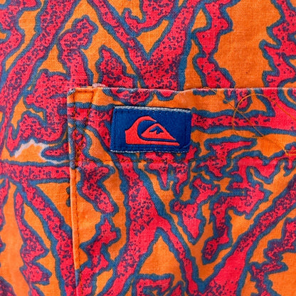 Vintage 80s 90s Quiksilver Button Front Shirt Surfer USA Blaze Orange M Medium