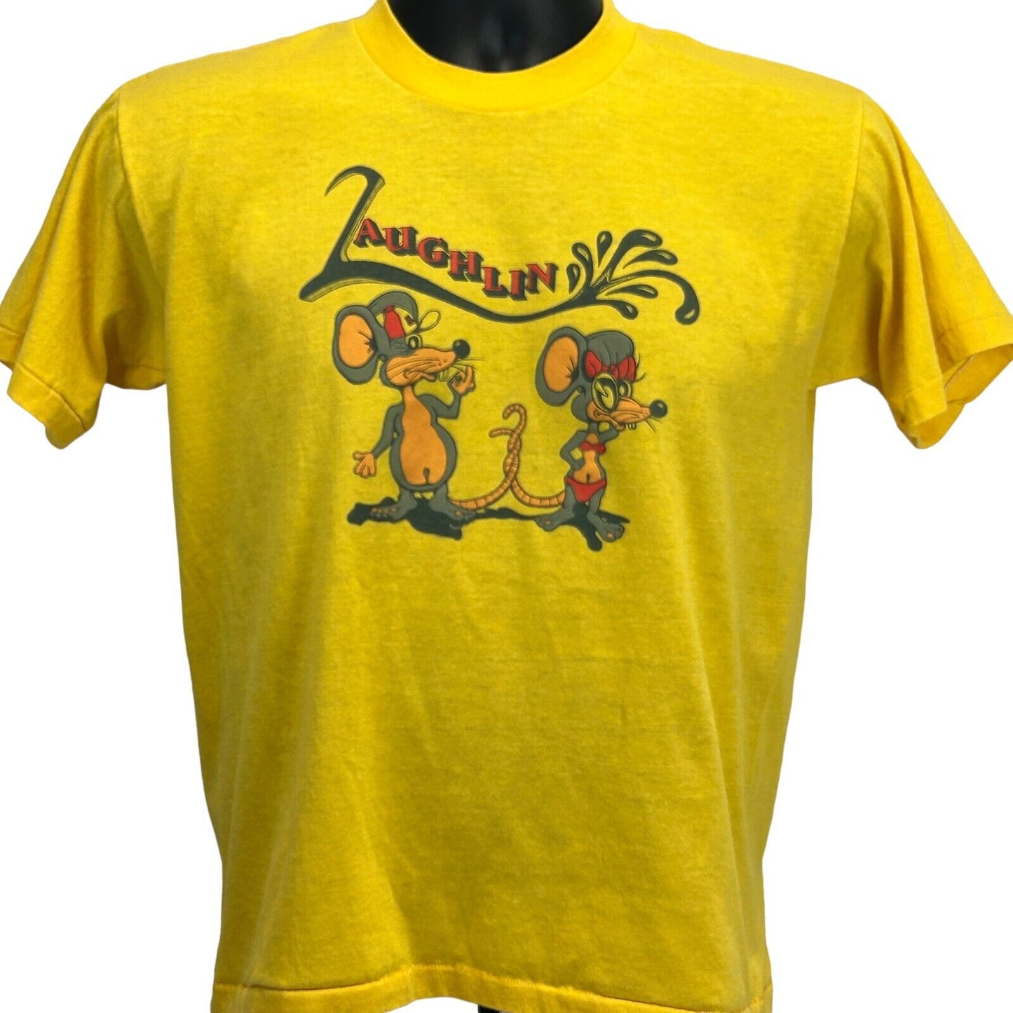 Laughlin Nevada River Rats Vintage 80s T Shirt Small Yellow Single Stitch Tee