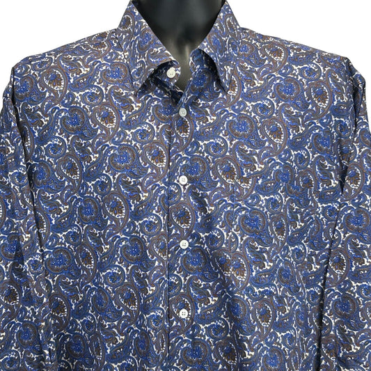 Alan Flusser Paisley Camisa con botones delanteros Azul Manga larga Azul Blanco Dorado XL