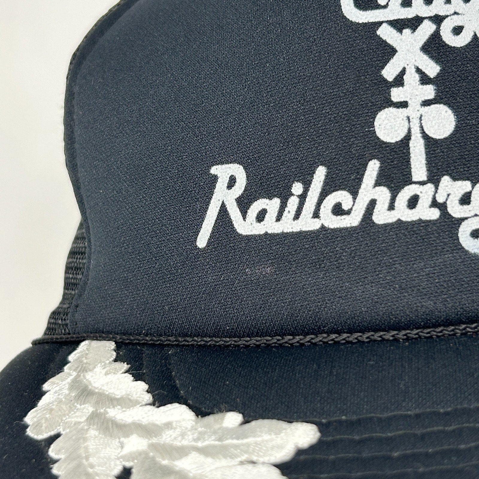 Vintage 90s Cragg Railcharger Trucker Hat Baseball Cap Train Mesh Snapback Black - Neon Vintage