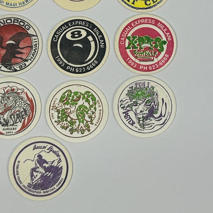 Lot of 17 Vintage 90s Hawaii Milk Caps Pogs Hawaiian Advertising Game 1993 - Neon Vintage