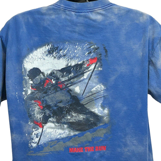 Make The Run Skier Vintage 90s T Shirt X-Large Skiing Marlboro Compass Mens Blue