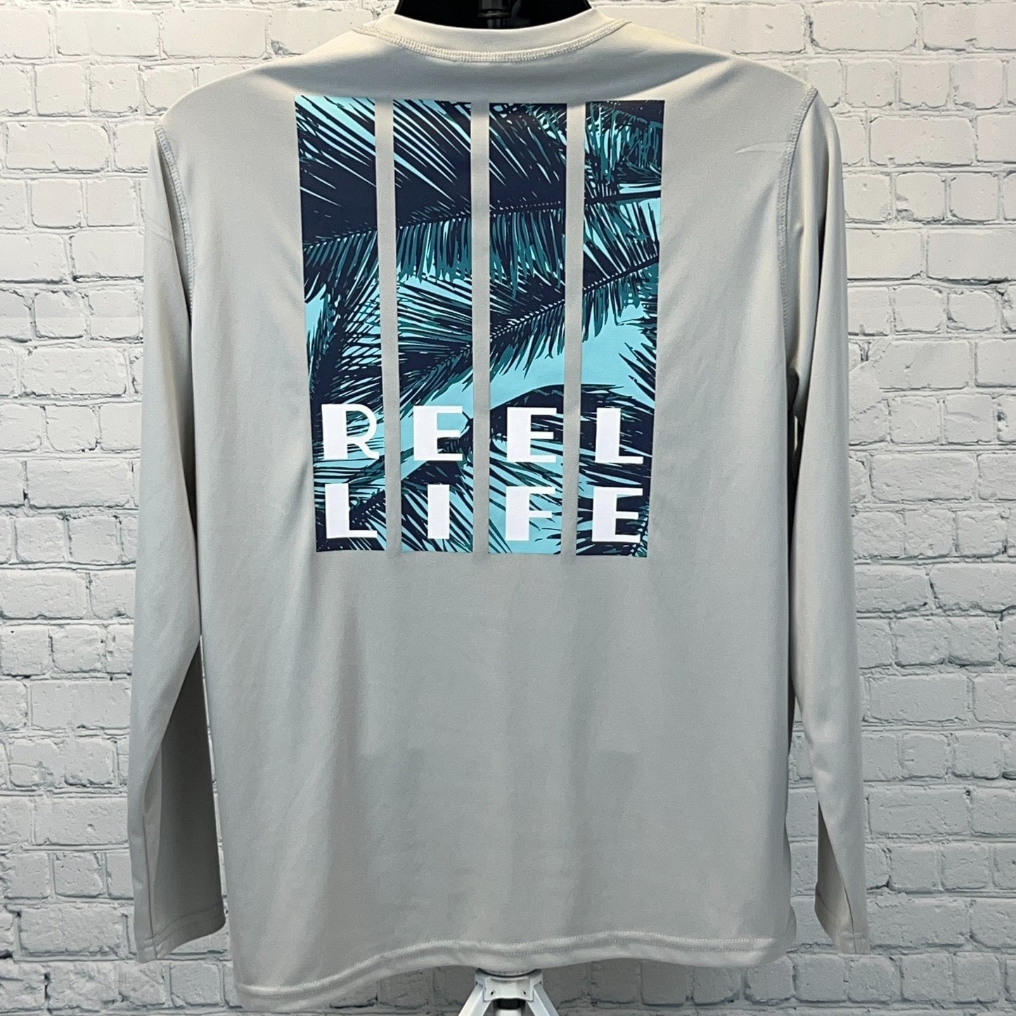 Reel Life Long Sleeve T Shirt Fishing Fisherman Polyester Gray Mens M Medium