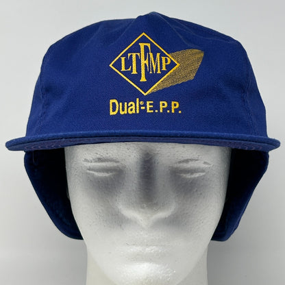 Vintage 80s LTFMP Dual EPP Hat Baseball Cap Ear Flap K Brand USA Snapback Blue